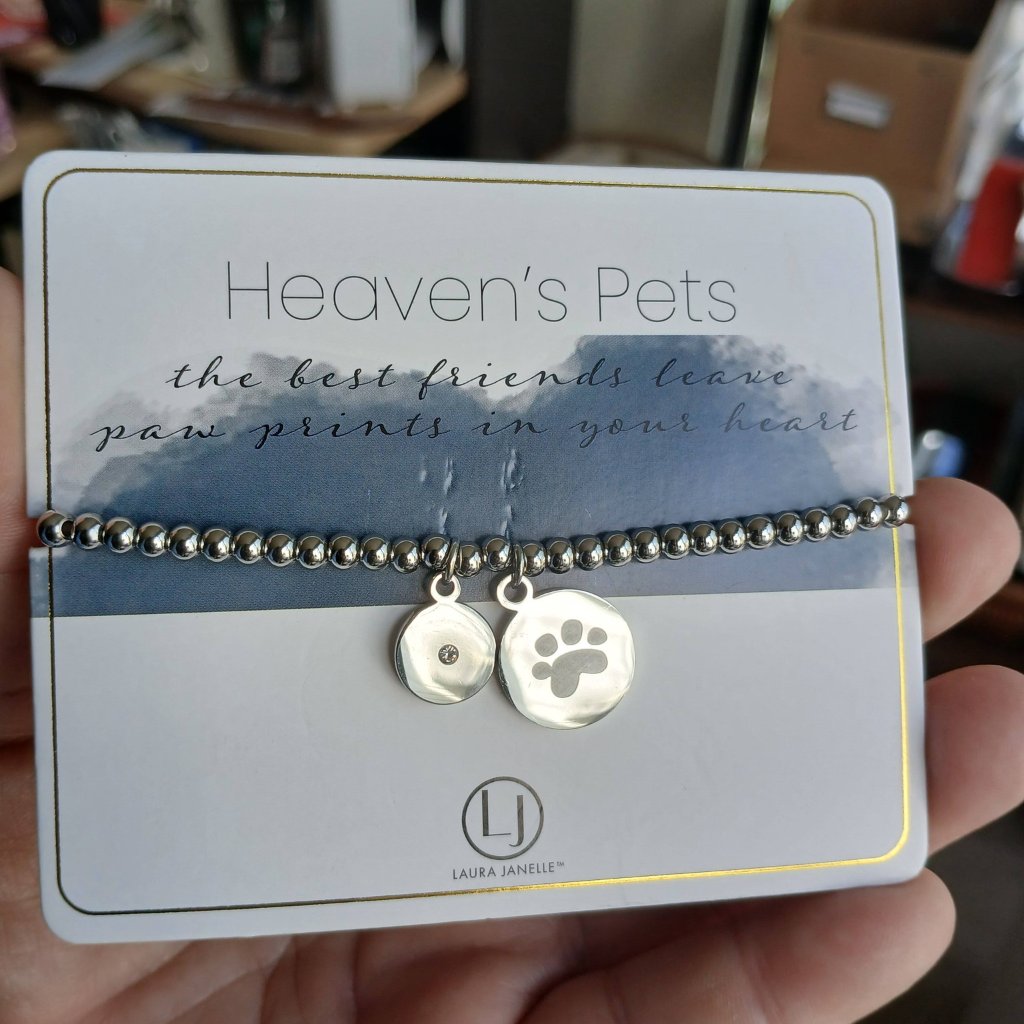 Laura Janelle Silver Heavens Pets Memorial Stretch Bracelet Disc New